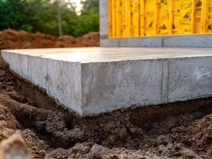 A concrete slab is sitting on top of a pile of dirt.