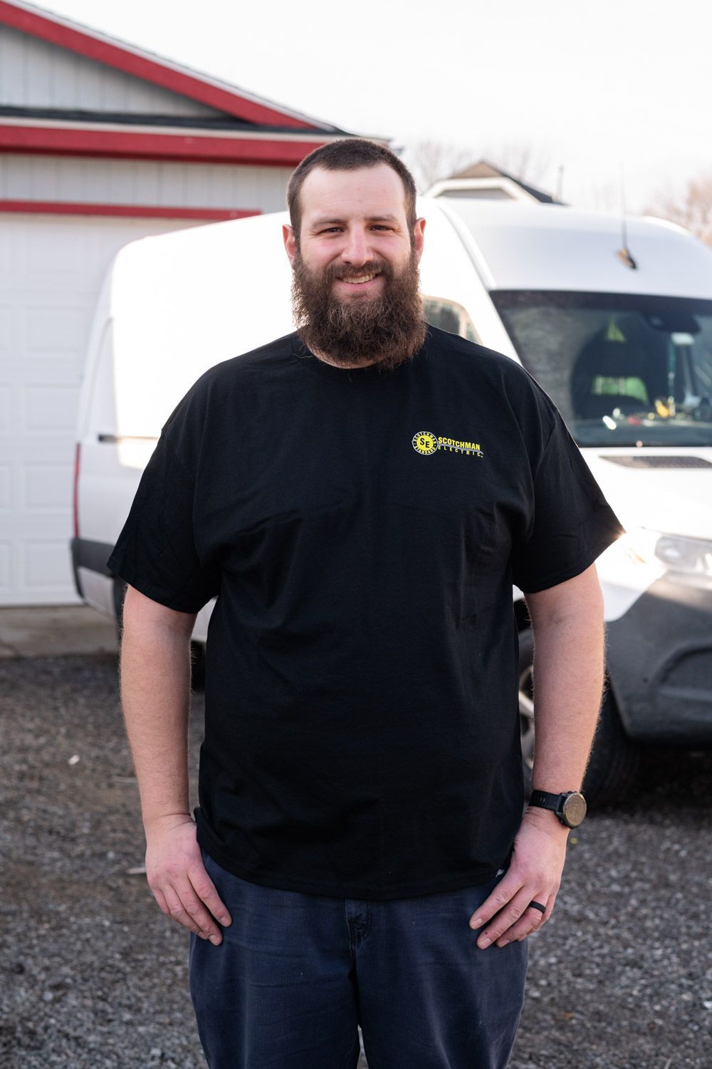 Headshot placed infront of service van