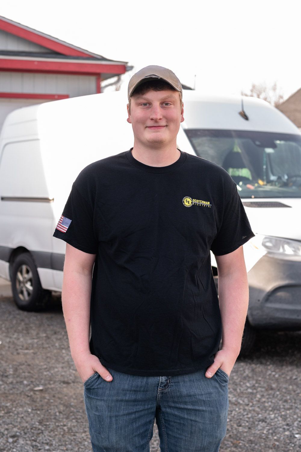 Headshot placed infront of service van