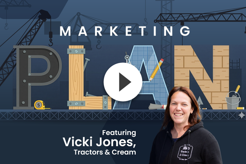 Podcast cover art. Woman in front of building site background, 