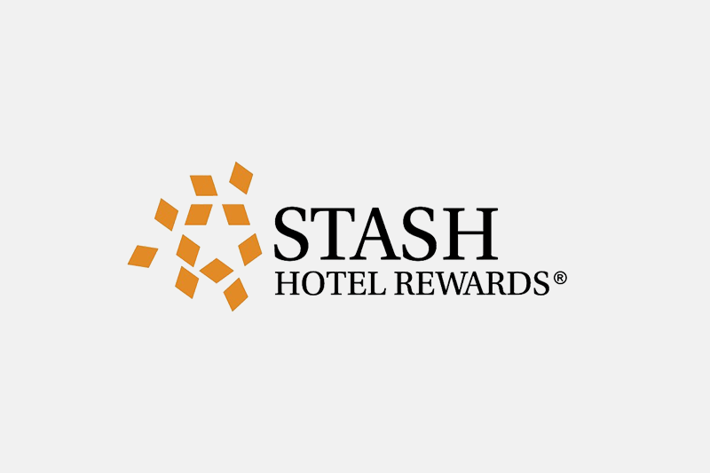 Stash Hotel Rewards logo: orange diamond shapes cluster, with 