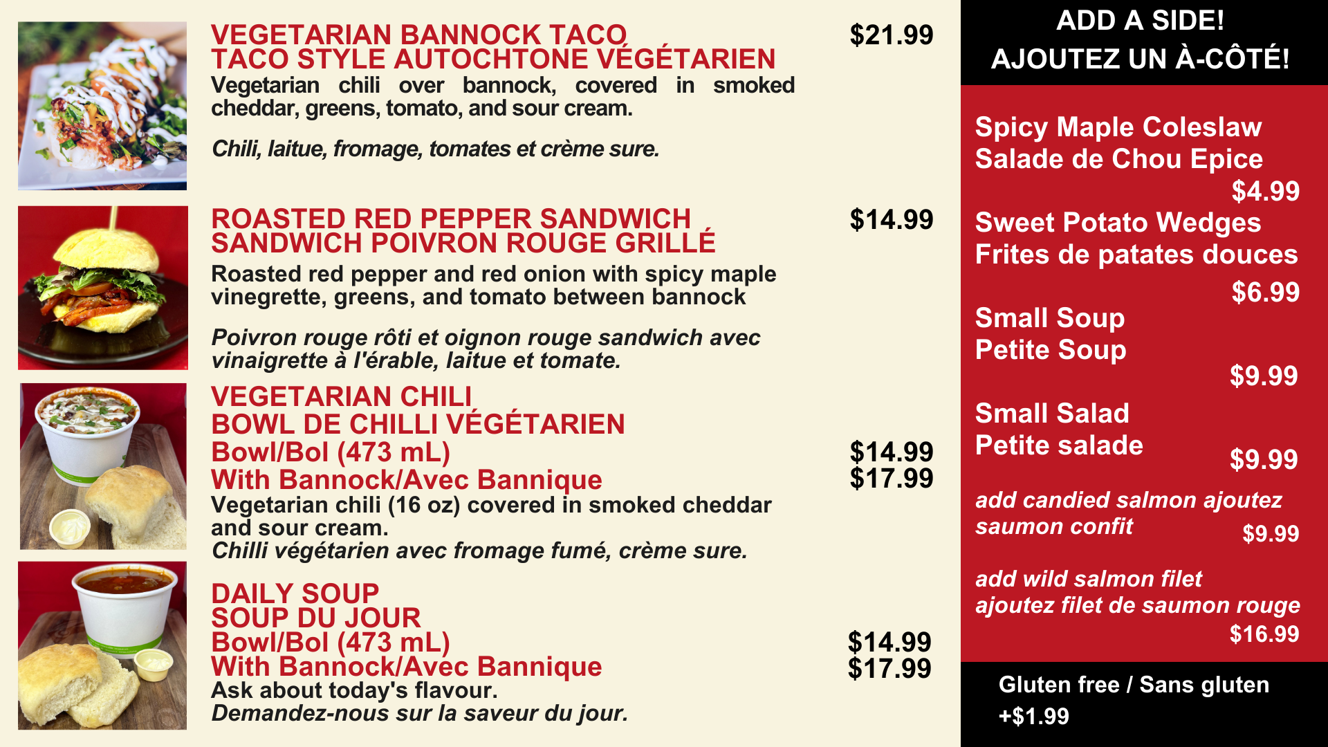 Salmon n' Bannock YVR On The Fly menu