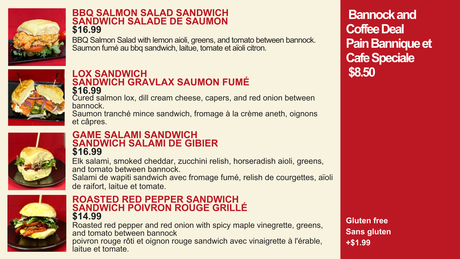 Salmon n' Bannock YVR On The Fly menu