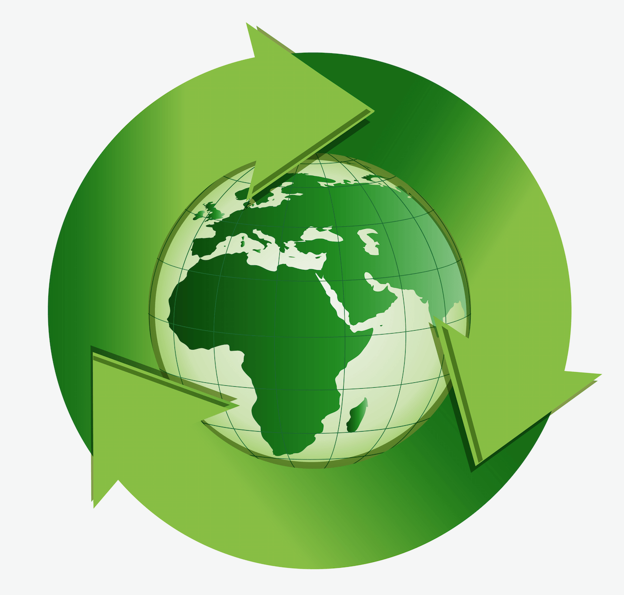 A green globe with two green arrows around it