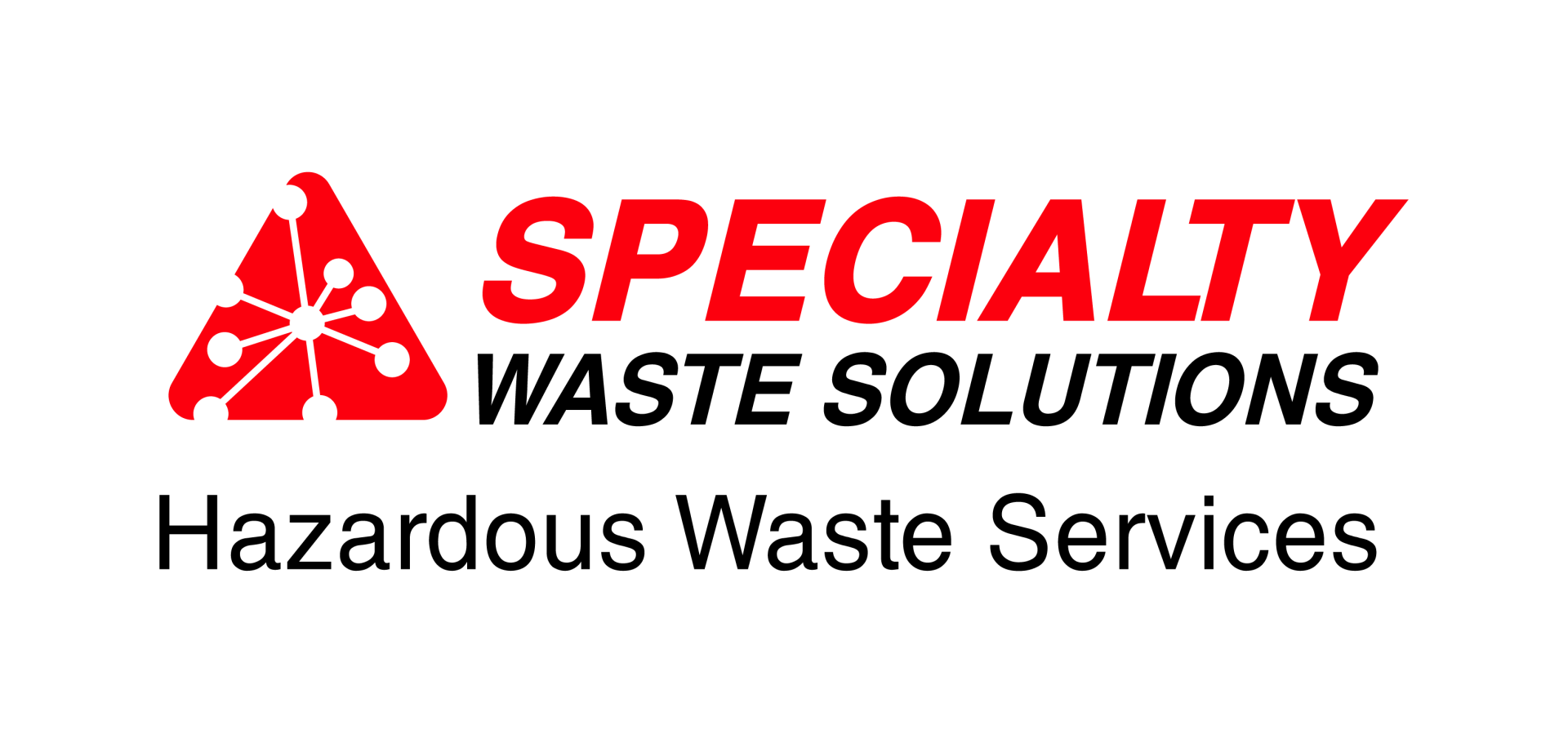 The specialty waste solutions logo is red and black and says hazardous waste services.