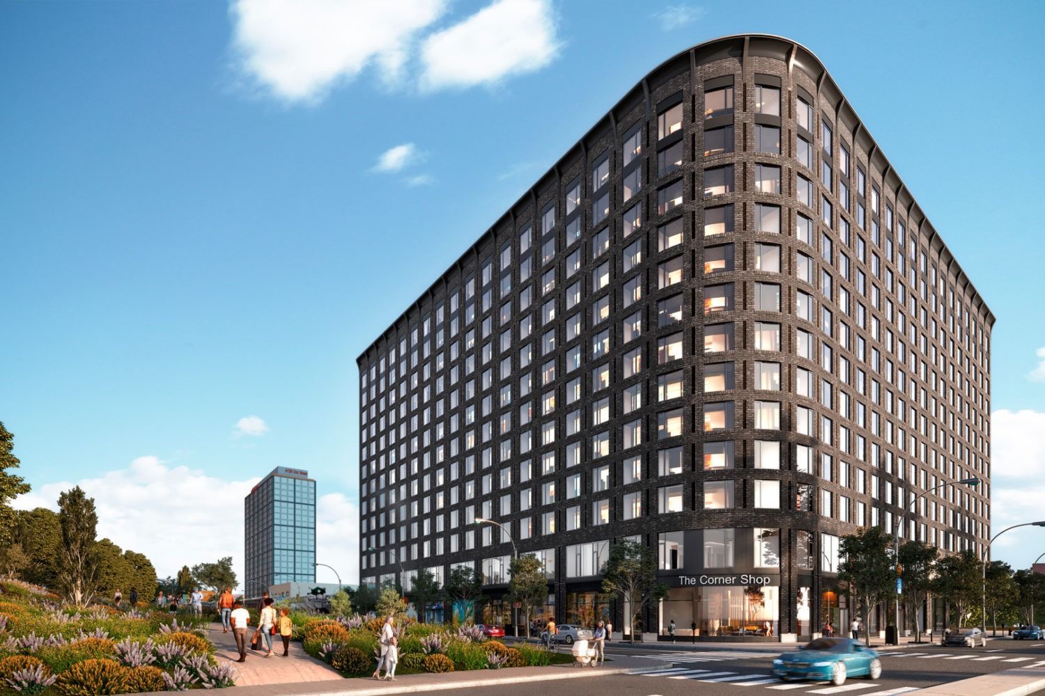 An artist 's impression of a large building with a lot of windows.