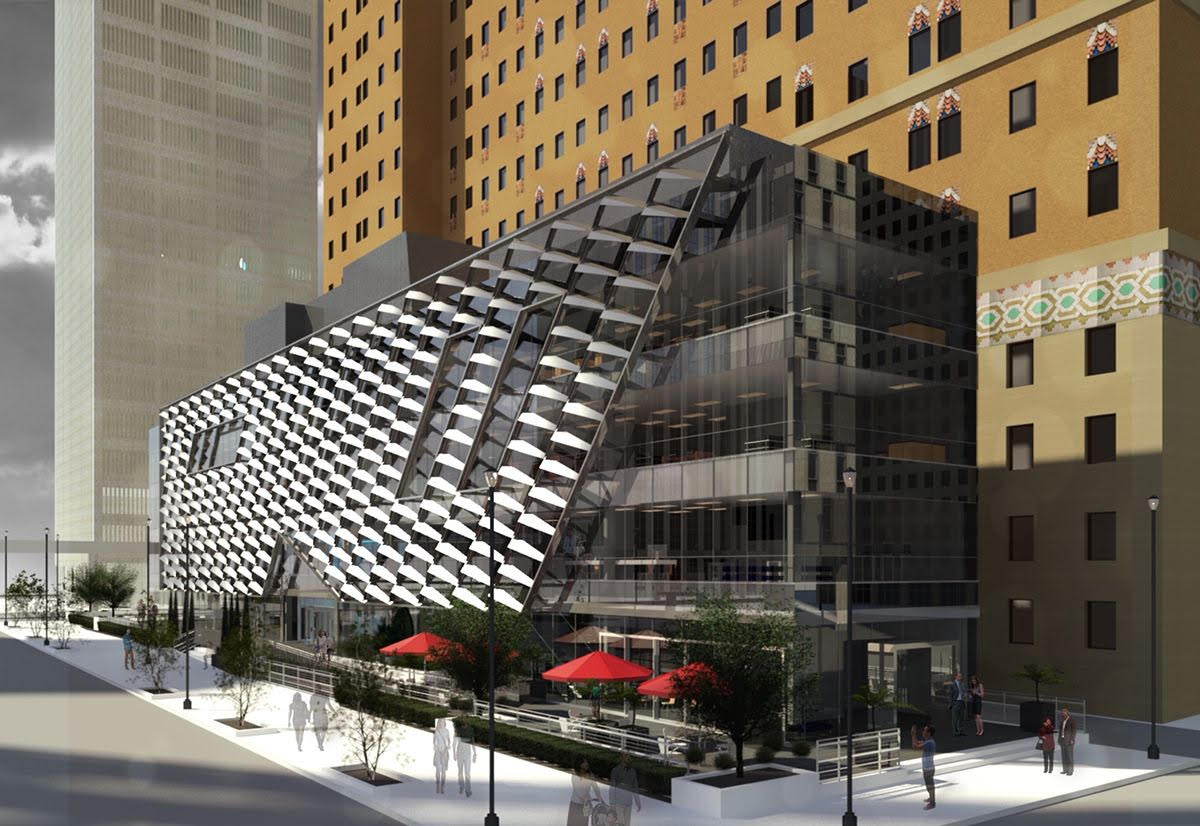 An artist 's impression of a new building in a city