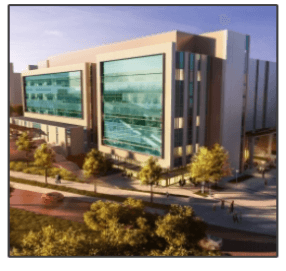 An artist 's impression of a large building with lots of windows