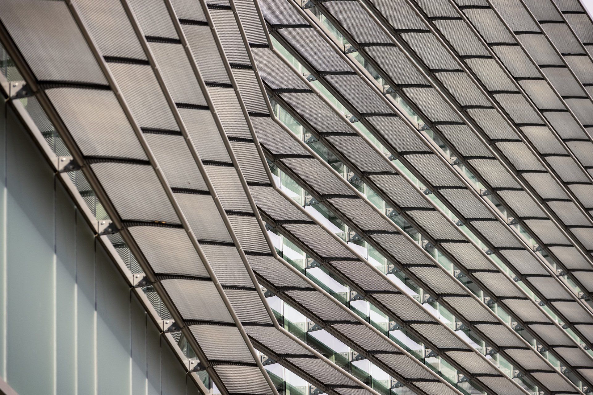 A close up of the roof of a building with a lot of windows.