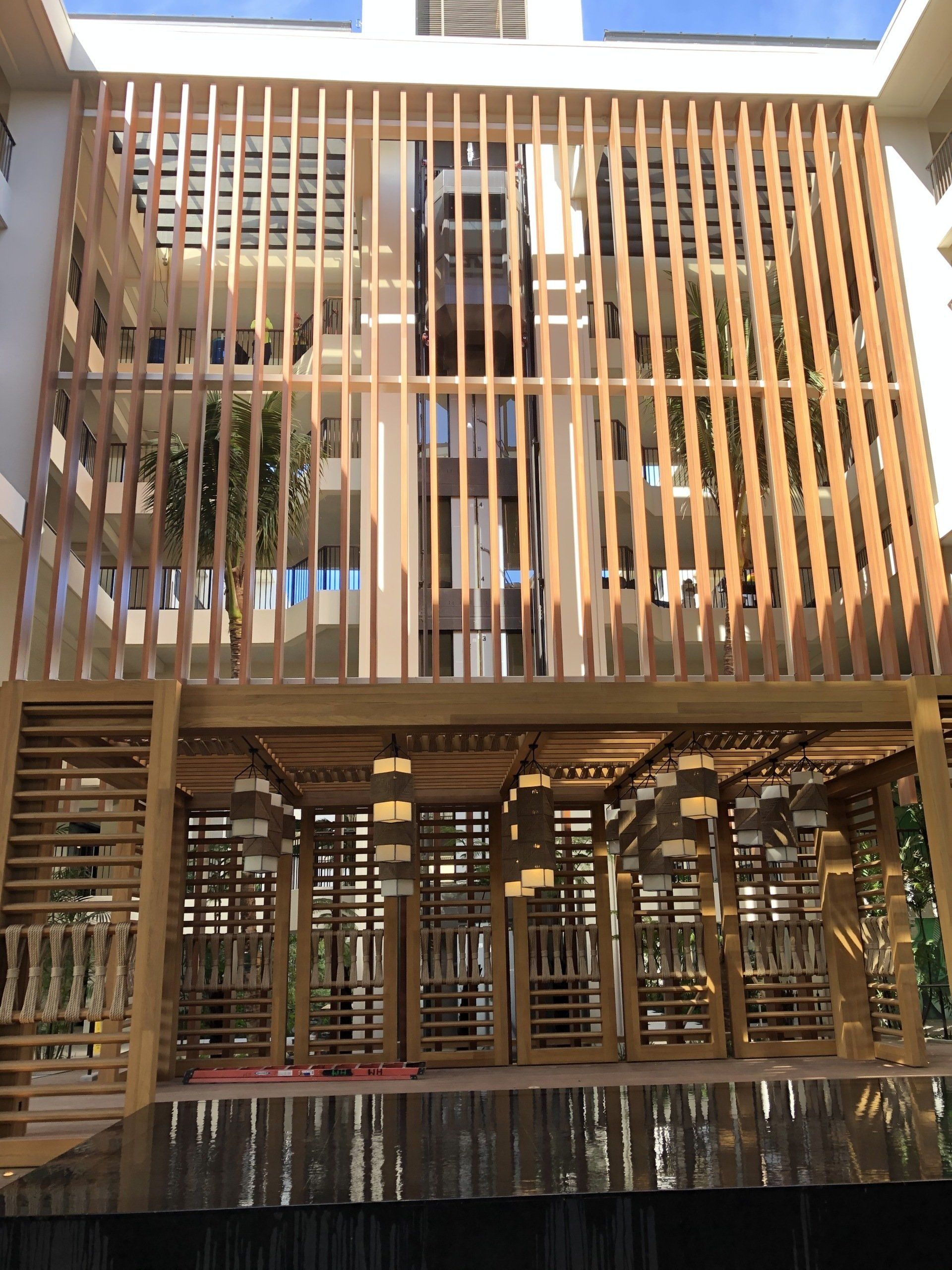 A building with a large wooden fence around it