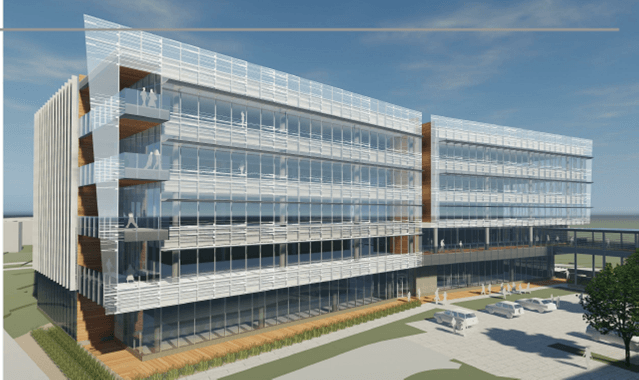 An artist 's impression of a large building with a lot of windows.