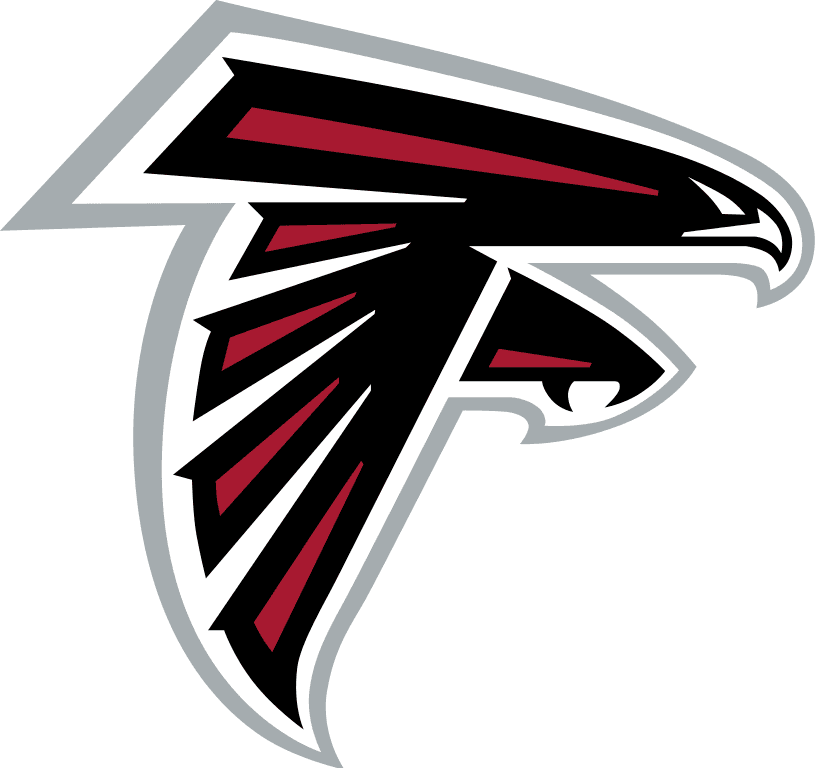 the logo for the atlanta falcons is a black and red eagle