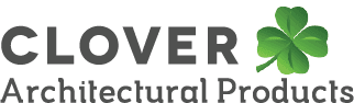 The logo for clover architectural products has a clover on it.