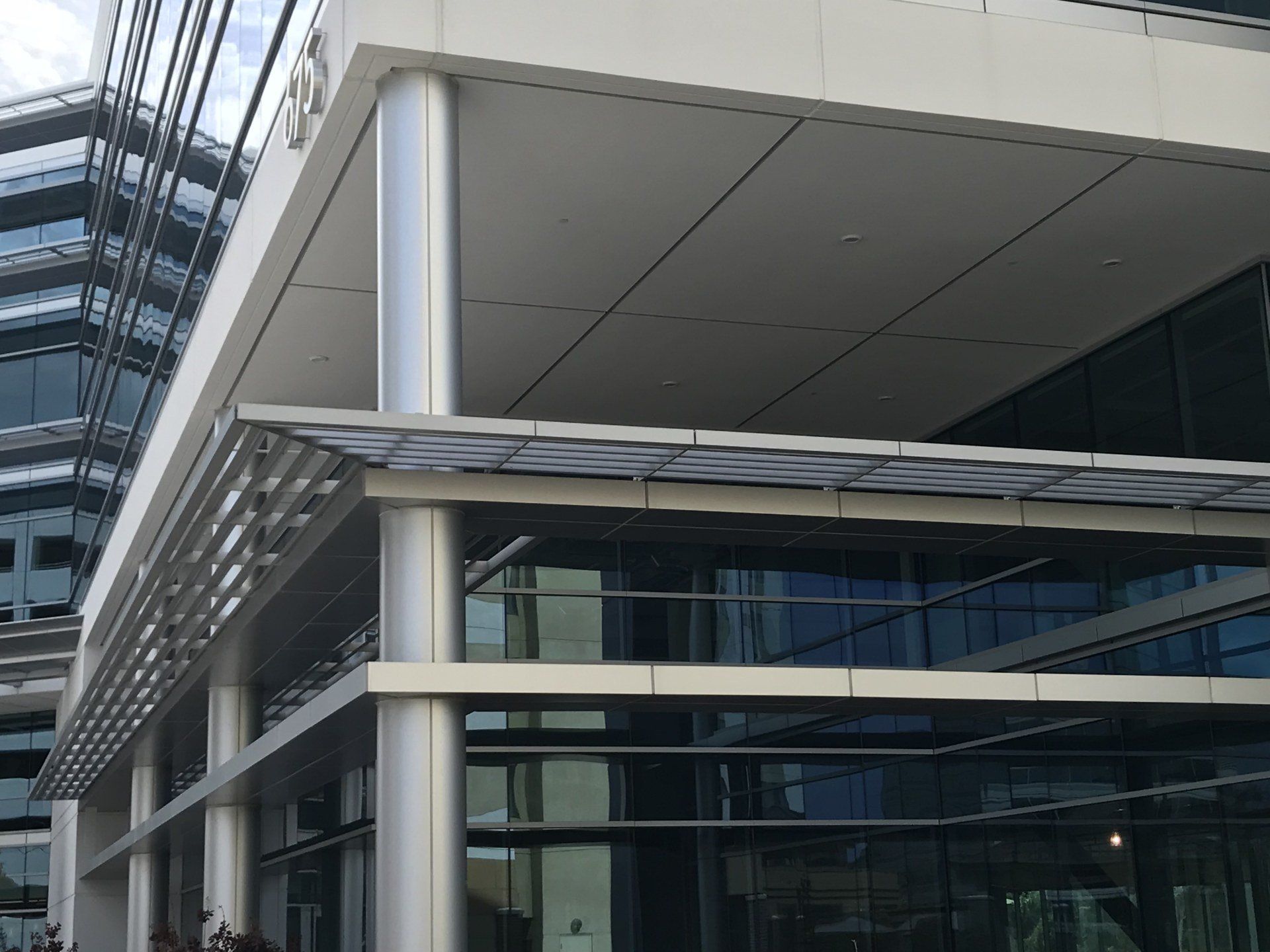 A large building with a canopy over the entrance