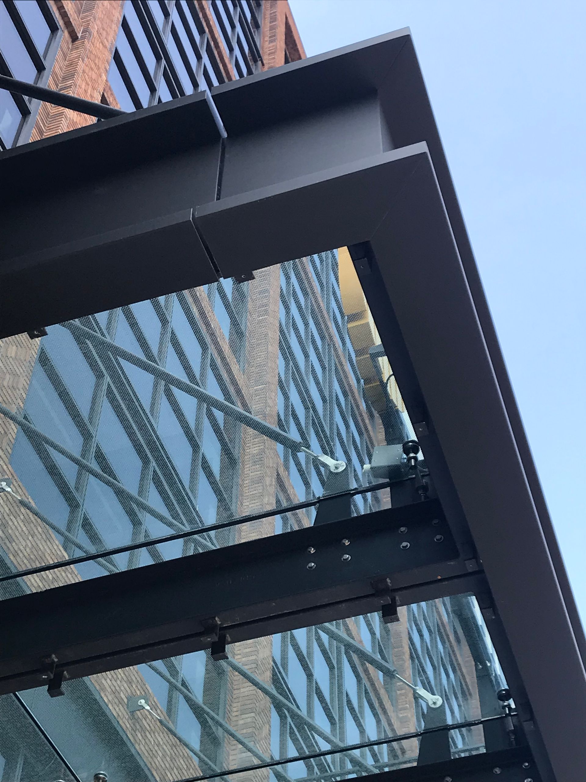 Looking up at a building with a glass roof