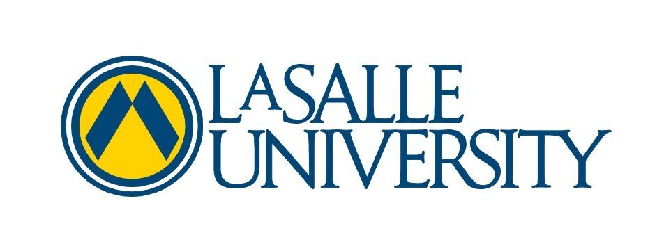 a blue and yellow logo for lasalle university