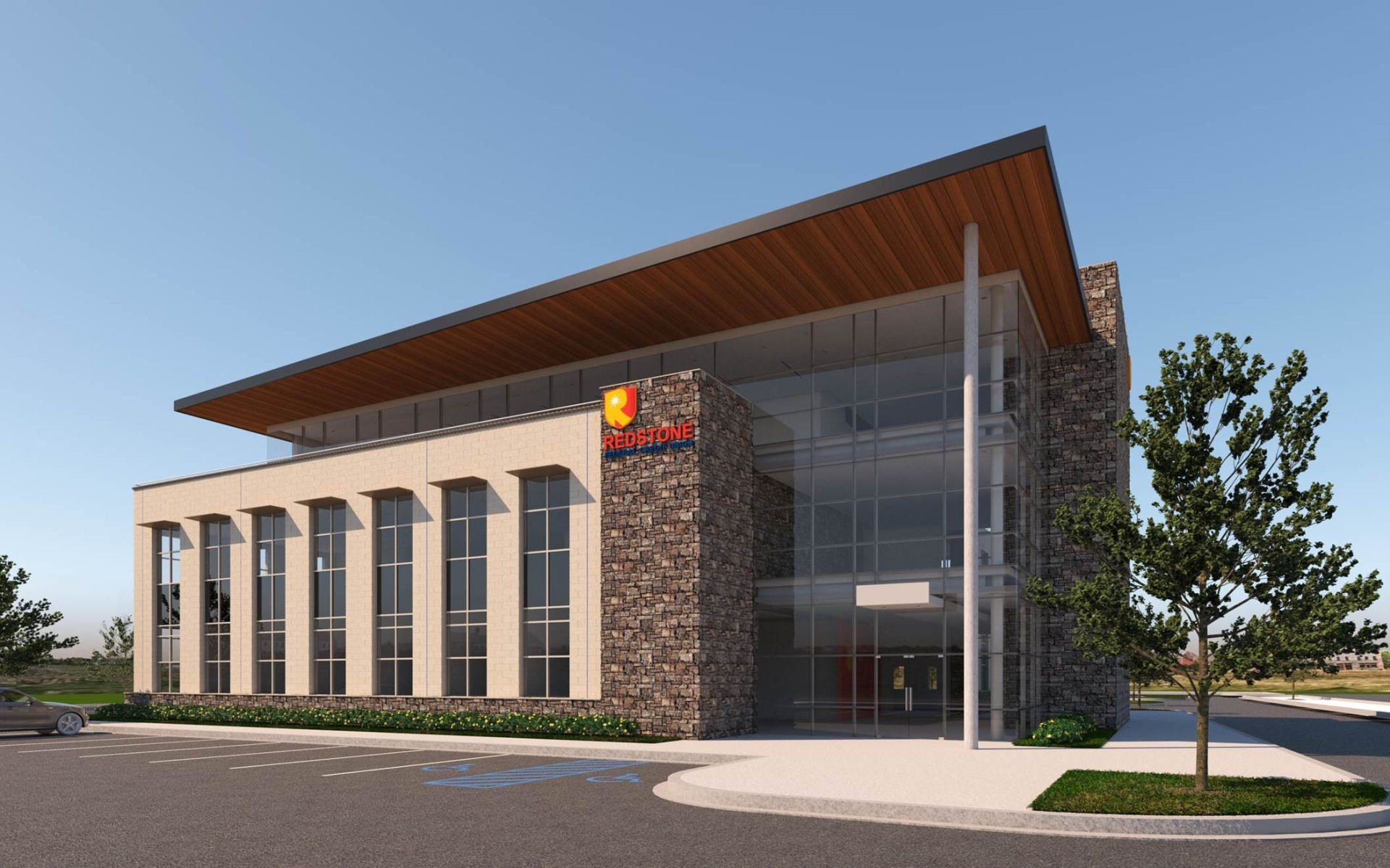 An artist 's impression of a large building with a lot of windows