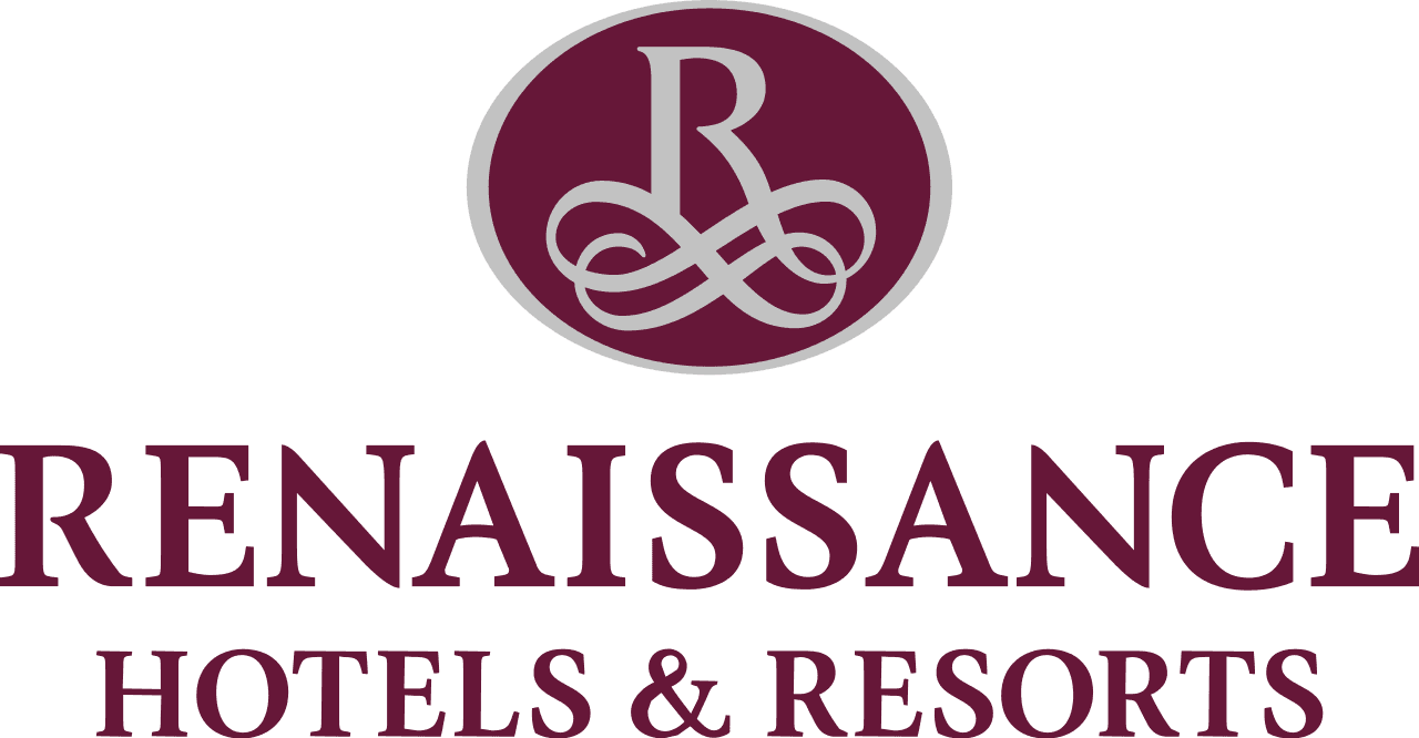 a logo for renaissance hotels and resorts with a purple circle