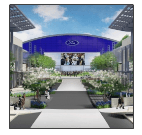 An artist 's impression of a ford stadium