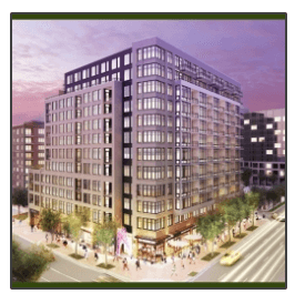 An artist 's impression of a large building with lots of windows