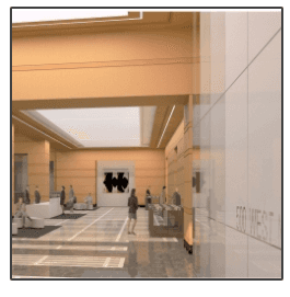 An artist 's impression of the lobby of a building