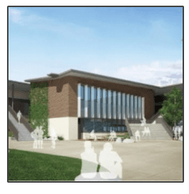 An artist 's impression of a large brick building