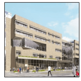 An artist 's impression of a large brick building with lots of windows
