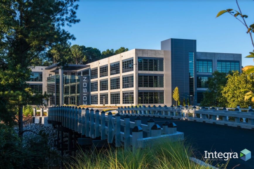 A large building with the word integra on it