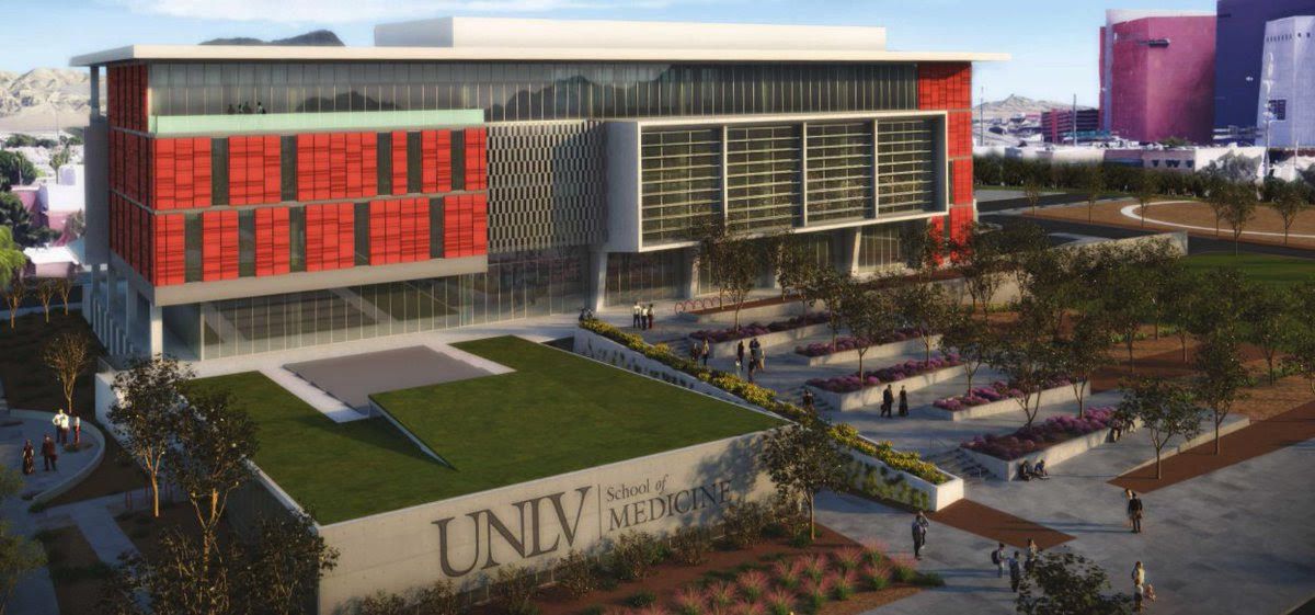 An artist 's impression of a university building with a green roof