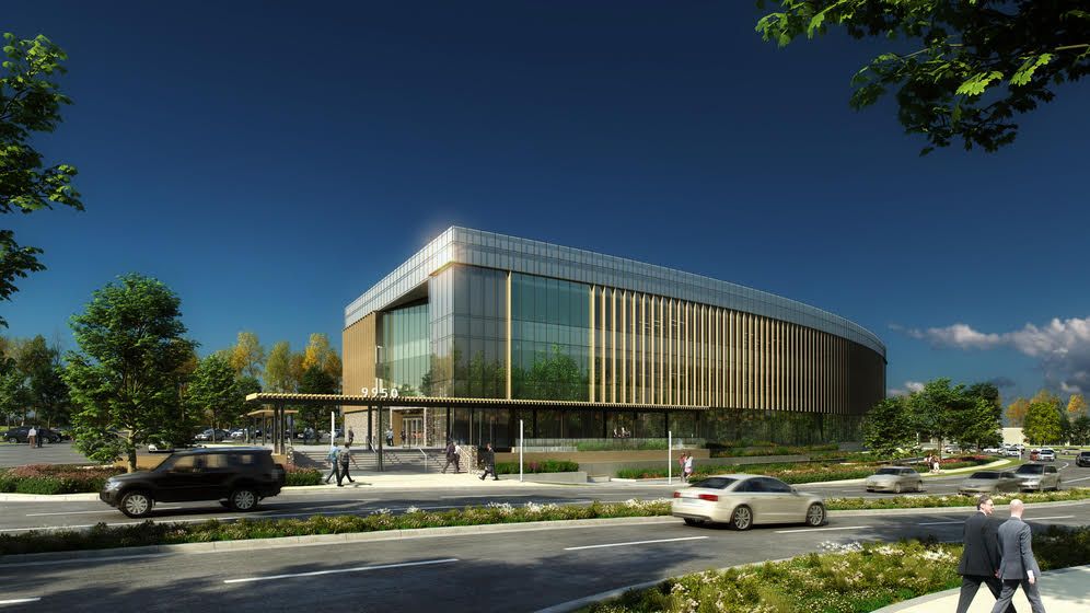 An artist 's impression of a large building with a lot of windows.