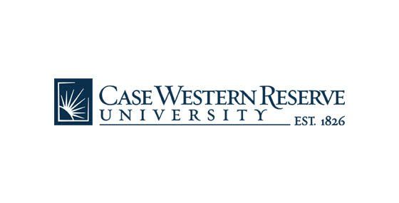 the logo for case western reserve university is blue and white .