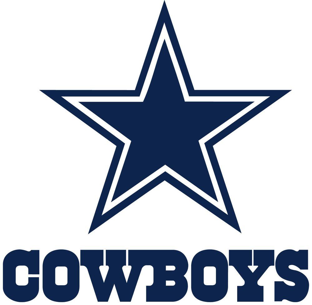 the logo for the cowboys is a blue star with the word cowboys below it .