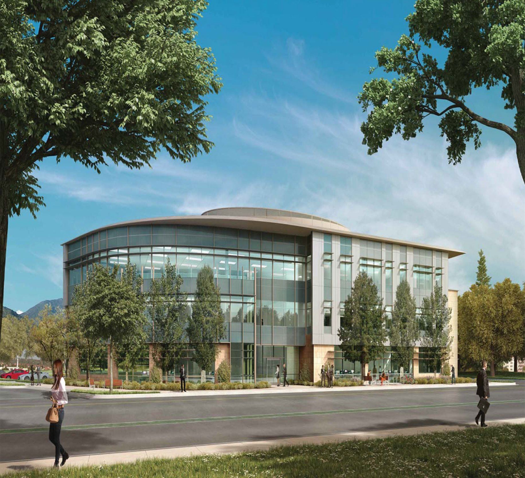 An artist 's impression of a large building with lots of windows