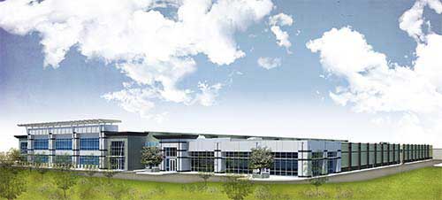 An artist 's impression of a large building sitting on top of a hill.