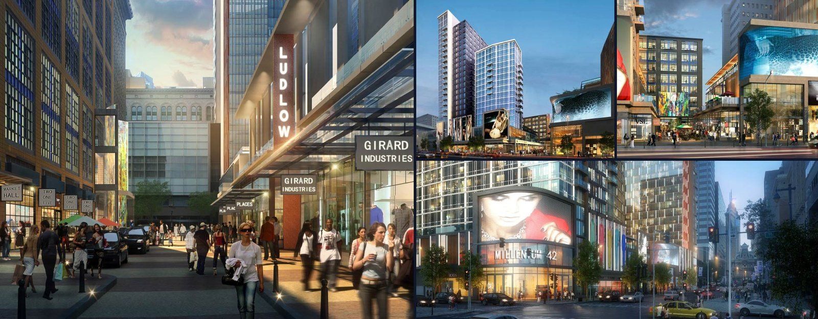 A collage of images of a city street with people walking on it