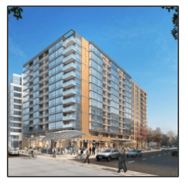 An artist 's impression of a tall building with lots of windows