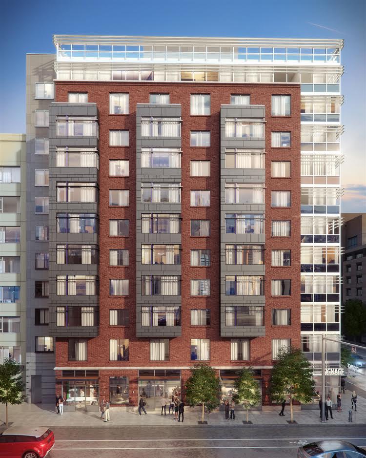 An artist 's impression of a brick apartment building