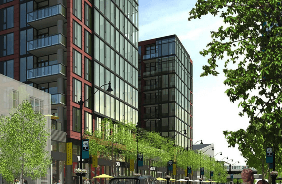 An artist 's impression of a building with a lot of windows