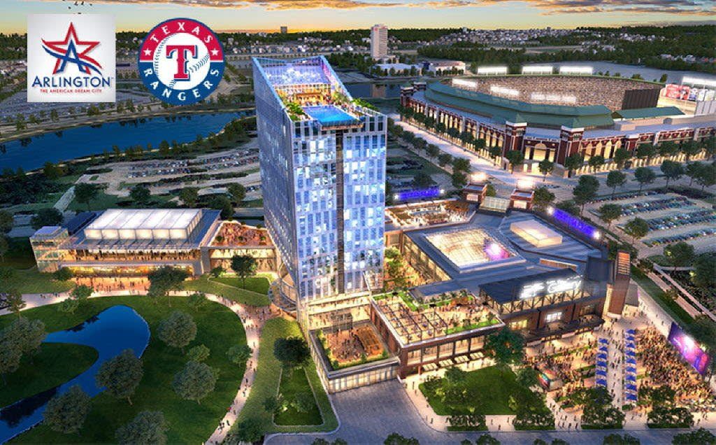 An artist 's impression of the texas rangers new stadium.
