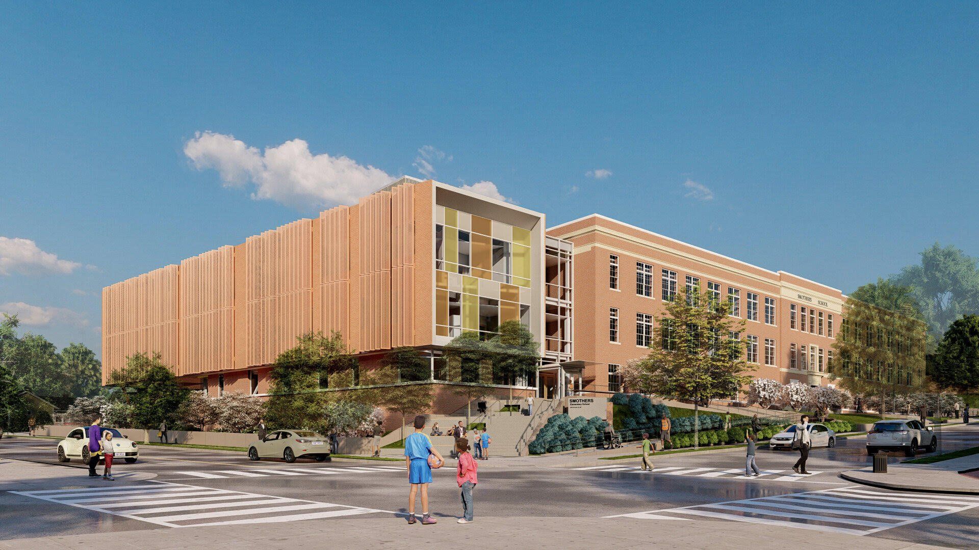 An artist 's impression of a new school building.