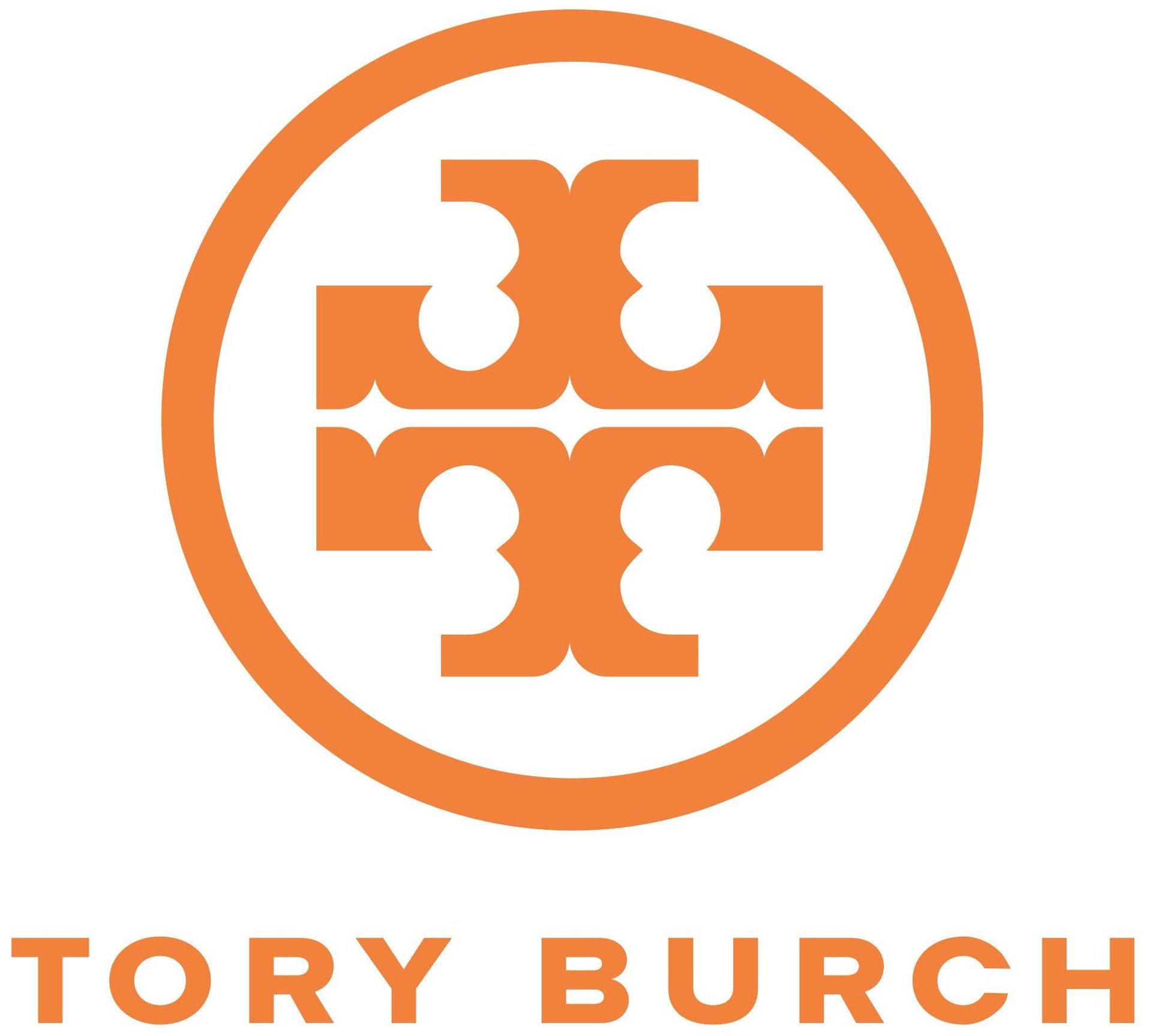 the logo for tory burch is orange and white