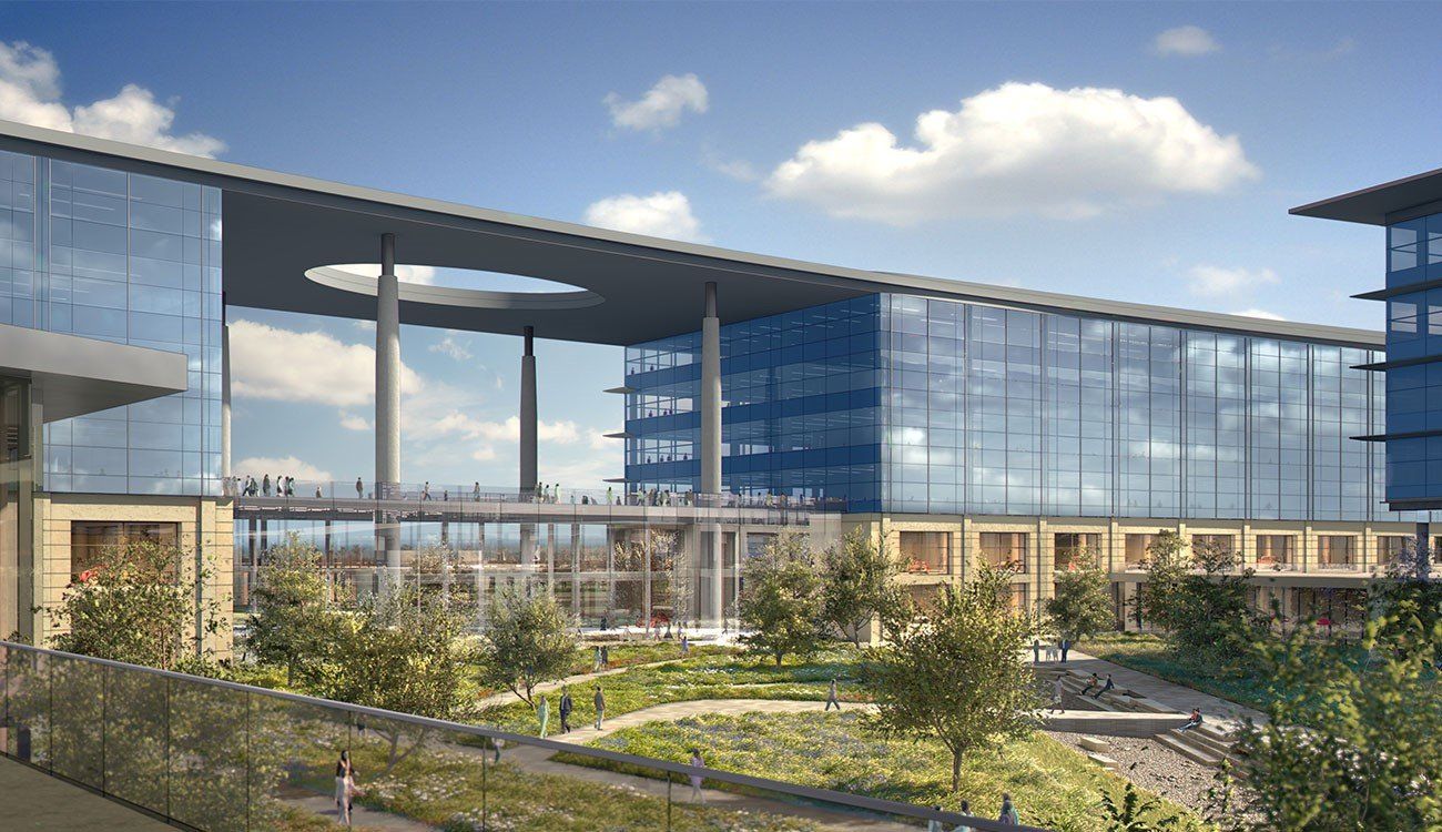 An artist 's impression of a large building with a lot of windows
