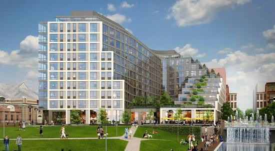 An artist 's impression of a large building with lots of windows
