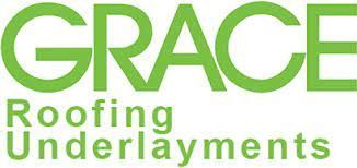 The logo for grace roofing underlayments is green and white.
