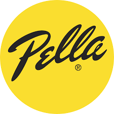 A yellow circle with the word pella on it.