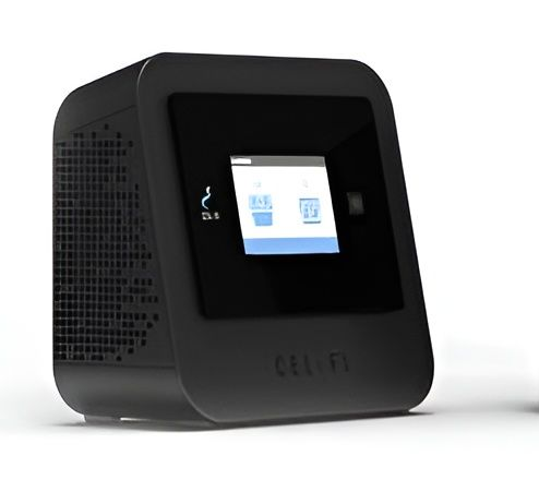 Black, Square Cel-fi Signal Booster With a Screen Displaying Icons — Ralph Ottmann Electrical in Pomona, QLD