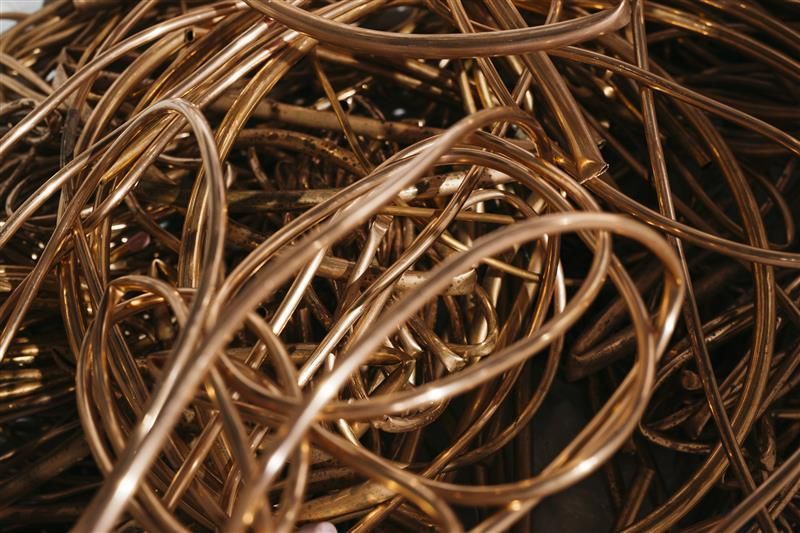 Copper scrap metal at a recycling facility.