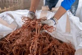 Copper scrap metal at a recycling facility.
