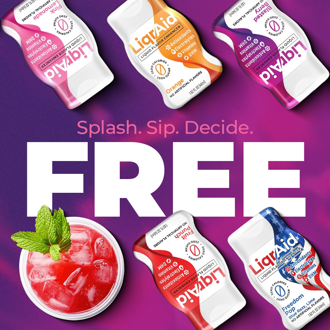 A bottle of liquid aid sits next to a bowl of ice advertising flavors