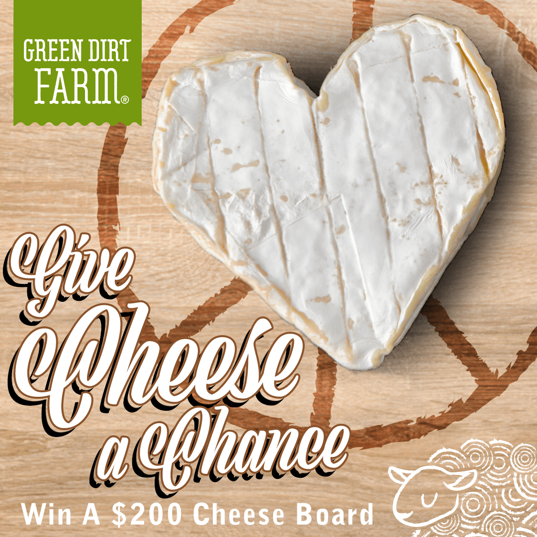 A heart shaped piece of cheese with the words give cheese a chance